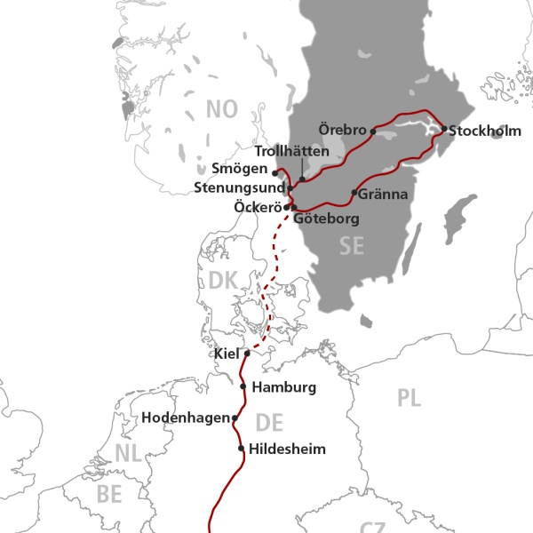 Streckenplan Schwedens schönste Schären - Kaufmanns Schwarb Reisen AG