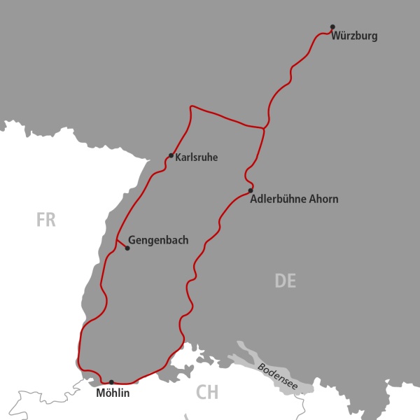 Streckenplan Adventszauber in Würzburg und Gengenbach - Kaufmanns Schwarb Reisen AG