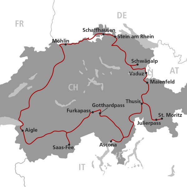 Streckenplan Grand Tour – Teil 2 - Kaufmanns Schwarb Reisen AG